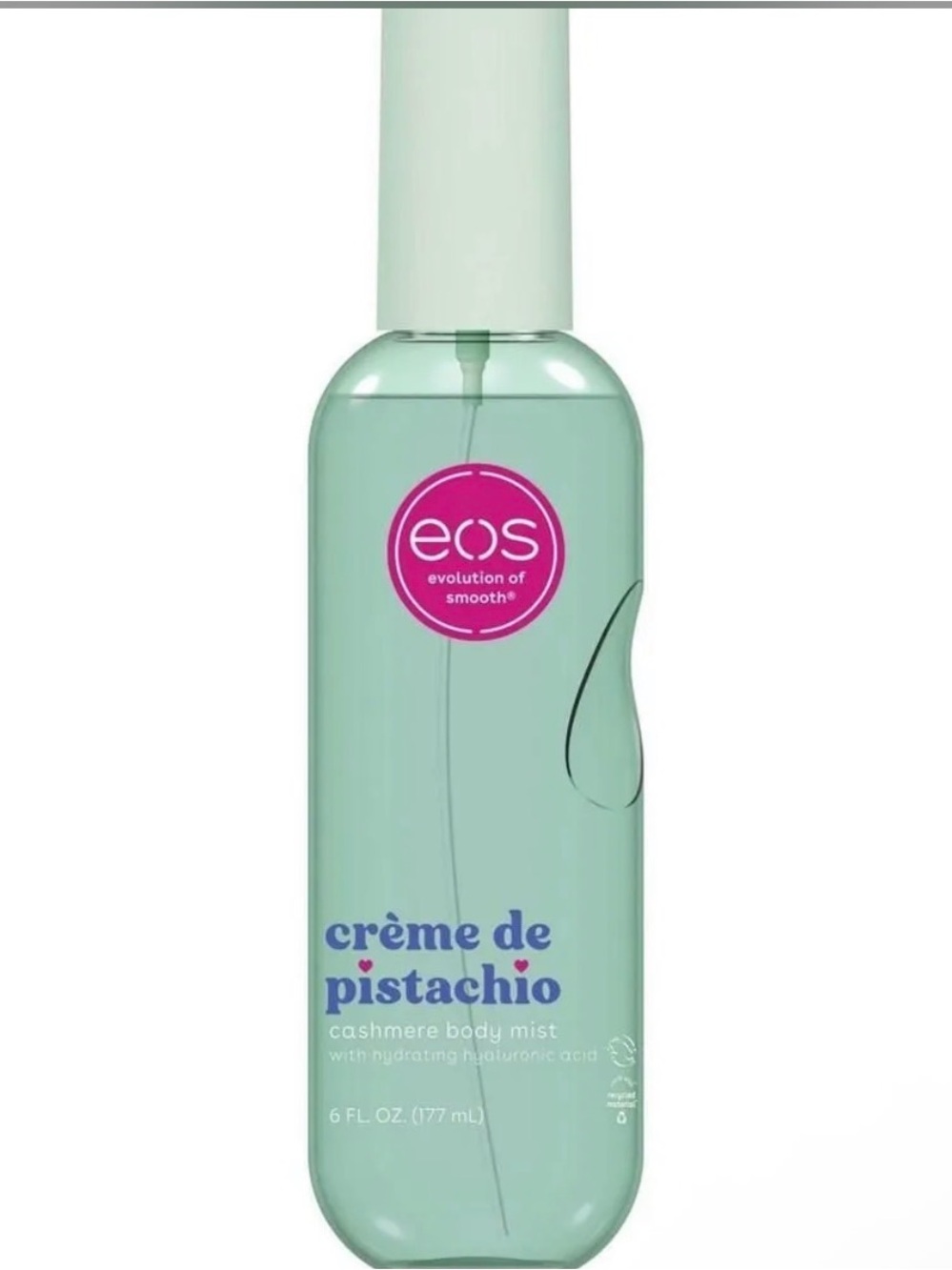 eos Crème de Pistachio Cashmere Body Mist — Mint Green with Pink Logo